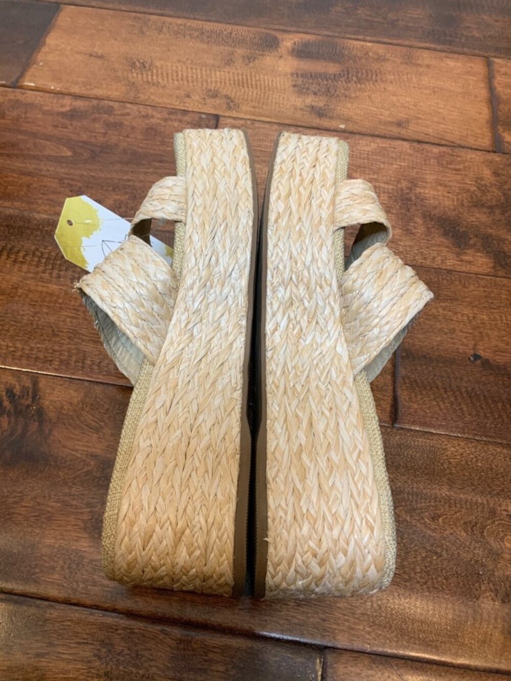 Larroude Tan Wedge Ash Braided Rafia Platform Sandals, Size 8 - Picture 6 of 8